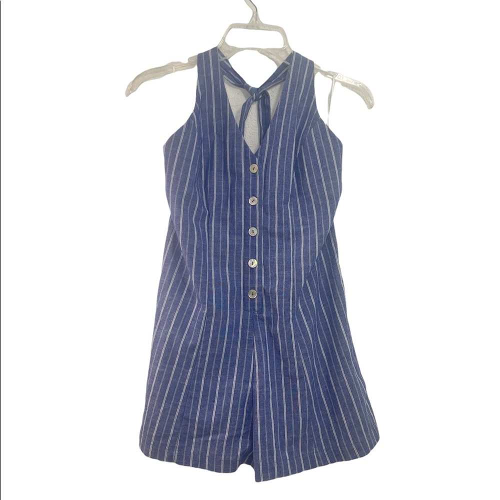 Love Tree Stripped Button Down Halter Romper Back… - image 2